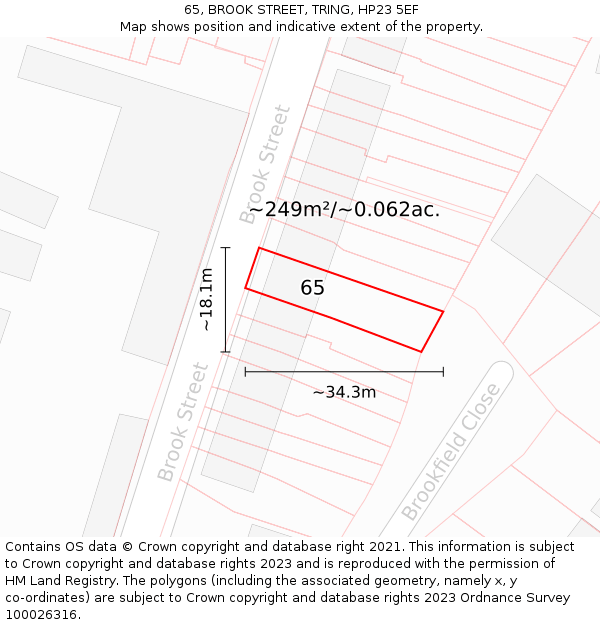 65, BROOK STREET, TRING, HP23 5EF: Plot and title map