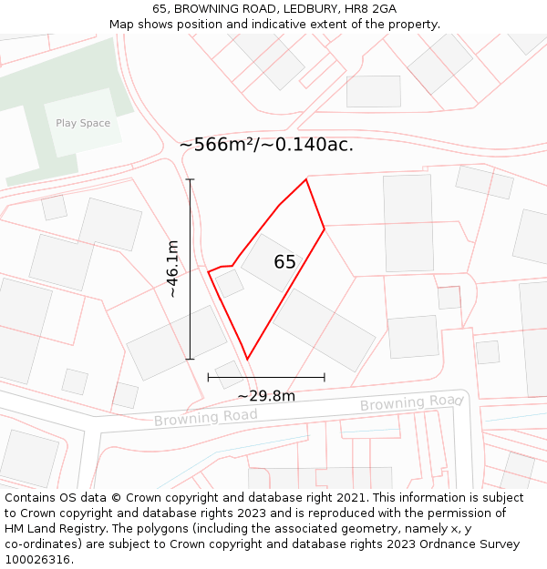 65, BROWNING ROAD, LEDBURY, HR8 2GA: Plot and title map