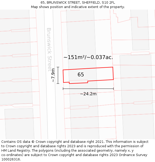 65, BRUNSWICK STREET, SHEFFIELD, S10 2FL: Plot and title map