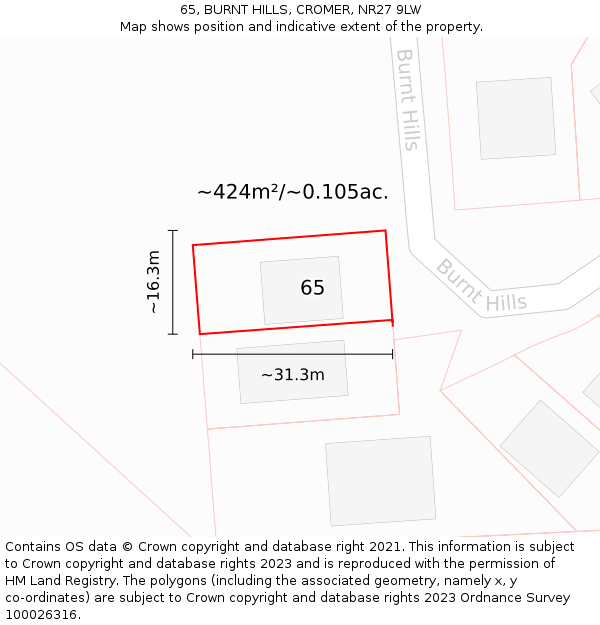 65, BURNT HILLS, CROMER, NR27 9LW: Plot and title map