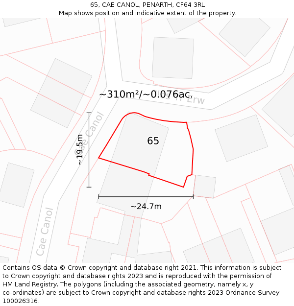 65, CAE CANOL, PENARTH, CF64 3RL: Plot and title map