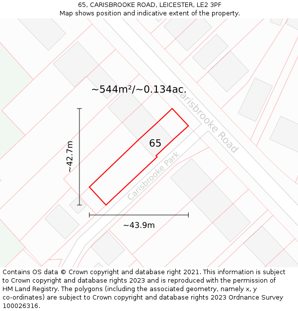 65, CARISBROOKE ROAD, LEICESTER, LE2 3PF: Plot and title map