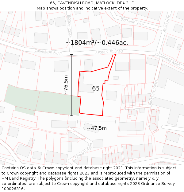 65, CAVENDISH ROAD, MATLOCK, DE4 3HD: Plot and title map