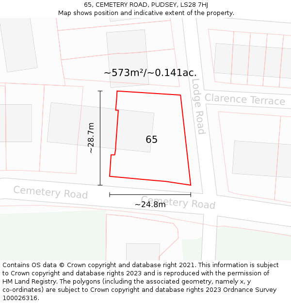 65, CEMETERY ROAD, PUDSEY, LS28 7HJ: Plot and title map