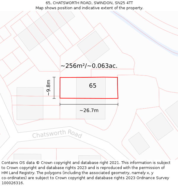 65, CHATSWORTH ROAD, SWINDON, SN25 4TT: Plot and title map