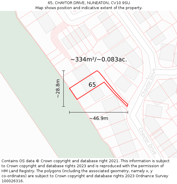 65, CHAYTOR DRIVE, NUNEATON, CV10 9SU: Plot and title map