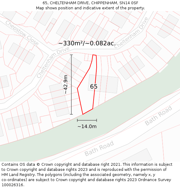 65, CHELTENHAM DRIVE, CHIPPENHAM, SN14 0SF: Plot and title map