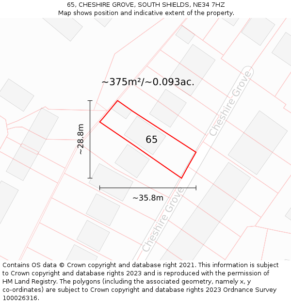 65, CHESHIRE GROVE, SOUTH SHIELDS, NE34 7HZ: Plot and title map