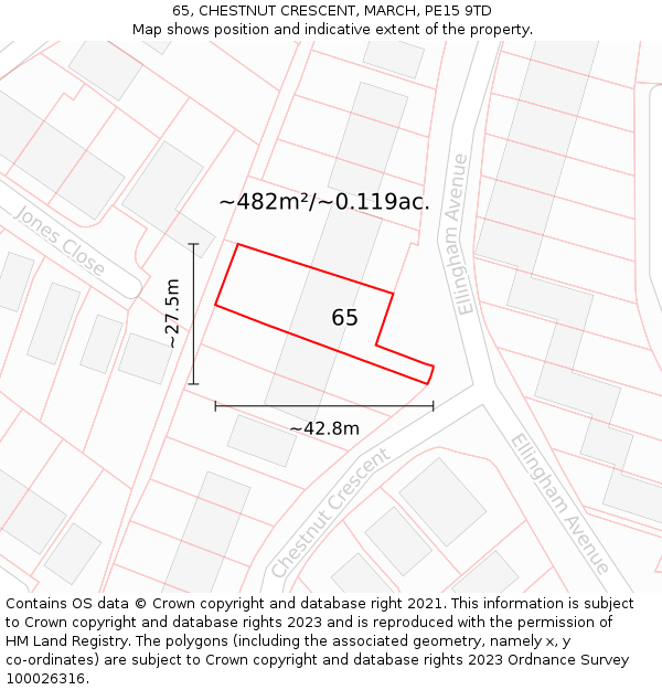 65, CHESTNUT CRESCENT, MARCH, PE15 9TD: Plot and title map