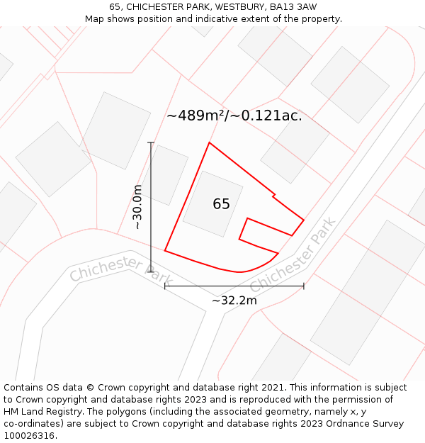 65, CHICHESTER PARK, WESTBURY, BA13 3AW: Plot and title map
