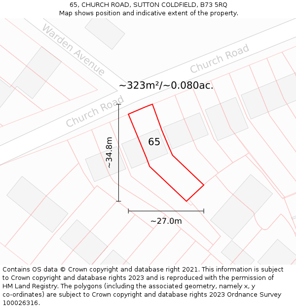 65, CHURCH ROAD, SUTTON COLDFIELD, B73 5RQ: Plot and title map