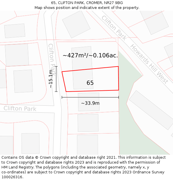 65, CLIFTON PARK, CROMER, NR27 9BG: Plot and title map