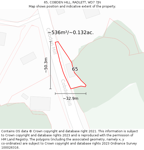 65, COBDEN HILL, RADLETT, WD7 7JN: Plot and title map