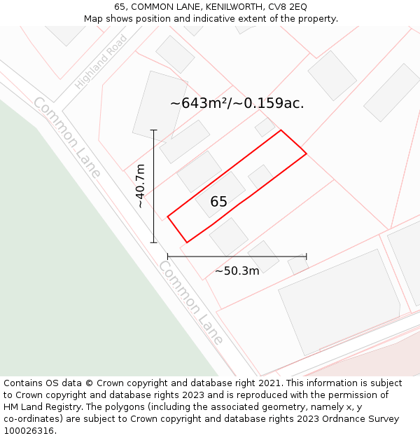 65, COMMON LANE, KENILWORTH, CV8 2EQ: Plot and title map