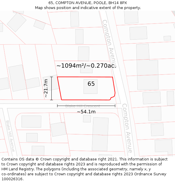 65, COMPTON AVENUE, POOLE, BH14 8PX: Plot and title map