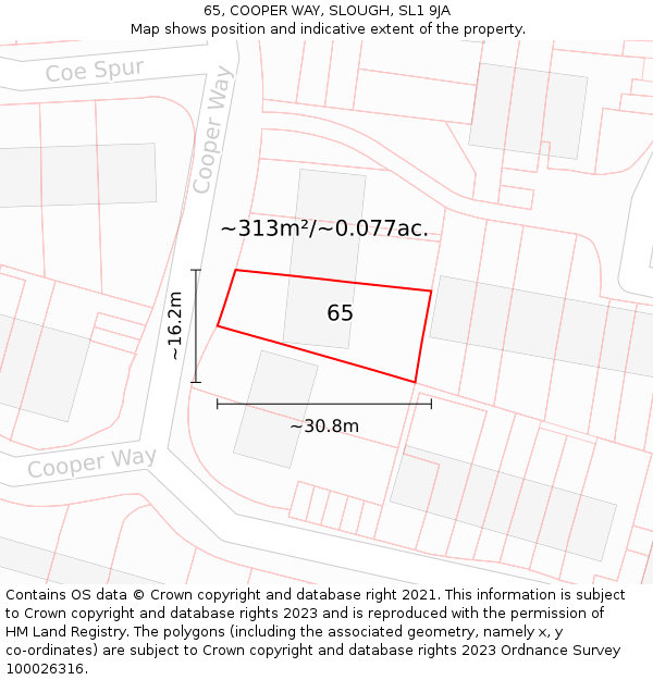 65, COOPER WAY, SLOUGH, SL1 9JA: Plot and title map