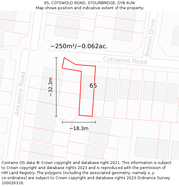 65, COTSWOLD ROAD, STOURBRIDGE, DY8 4UW: Plot and title map