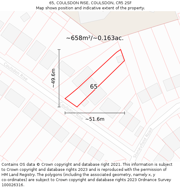 65, COULSDON RISE, COULSDON, CR5 2SF: Plot and title map