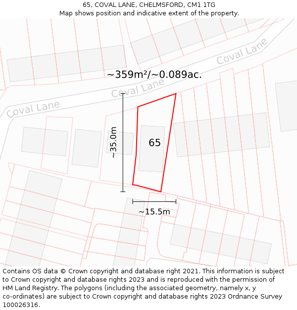 65, COVAL LANE, CHELMSFORD, CM1 1TG: Plot and title map