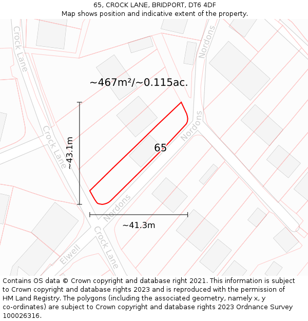 65, CROCK LANE, BRIDPORT, DT6 4DF: Plot and title map