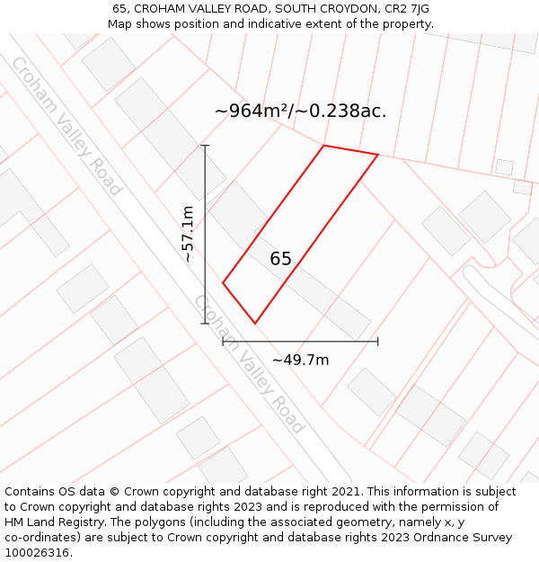 65, CROHAM VALLEY ROAD, SOUTH CROYDON, CR2 7JG: Plot and title map