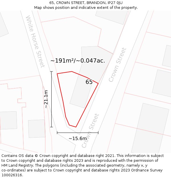 65, CROWN STREET, BRANDON, IP27 0JU: Plot and title map