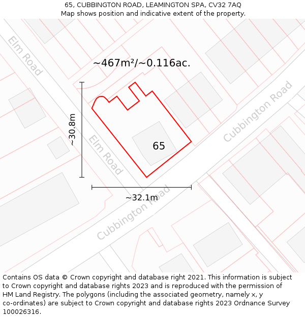 65, CUBBINGTON ROAD, LEAMINGTON SPA, CV32 7AQ: Plot and title map