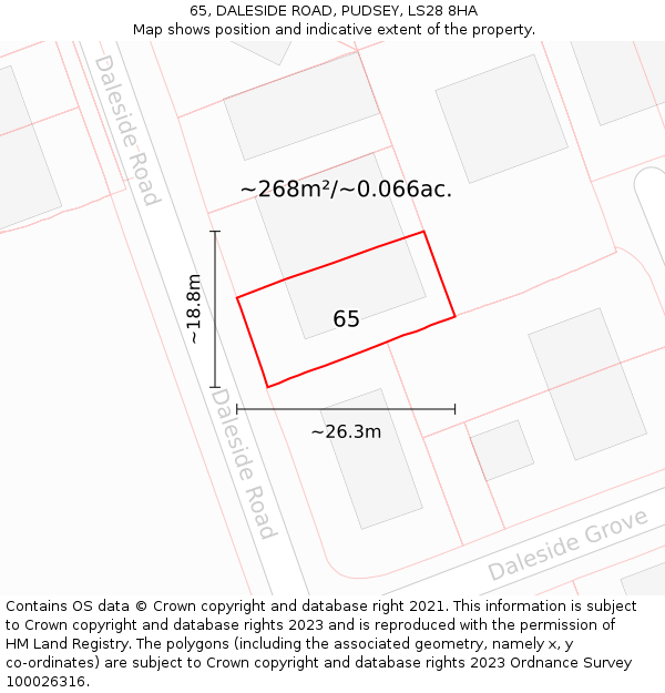 65, DALESIDE ROAD, PUDSEY, LS28 8HA: Plot and title map