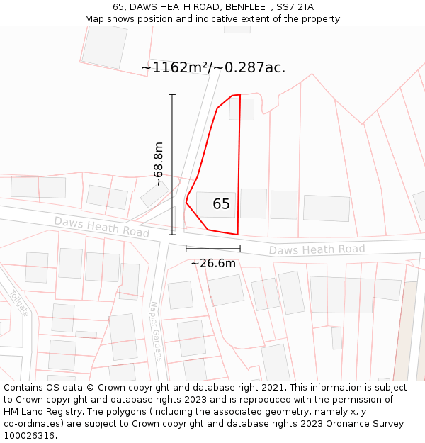 65, DAWS HEATH ROAD, BENFLEET, SS7 2TA: Plot and title map