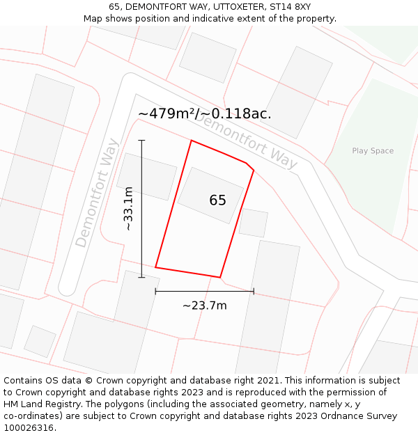 65, DEMONTFORT WAY, UTTOXETER, ST14 8XY: Plot and title map