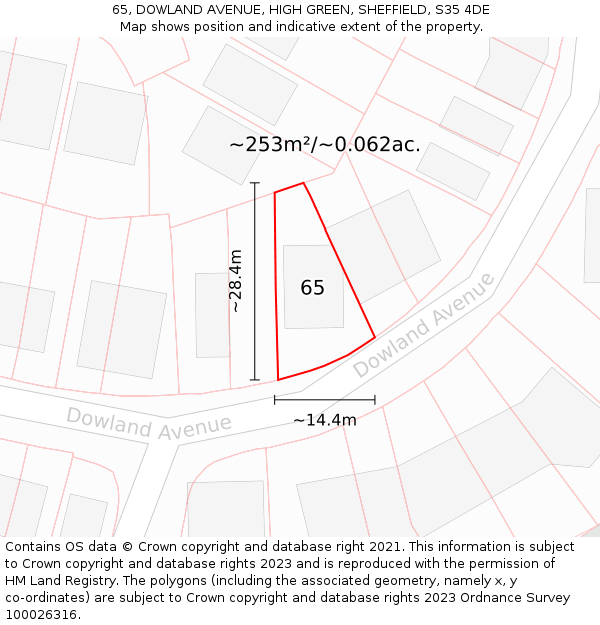 65, DOWLAND AVENUE, HIGH GREEN, SHEFFIELD, S35 4DE: Plot and title map