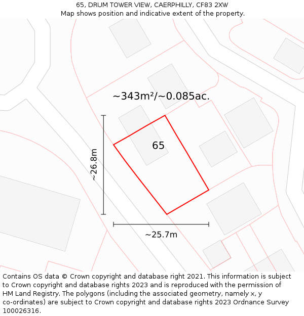 65, DRUM TOWER VIEW, CAERPHILLY, CF83 2XW: Plot and title map