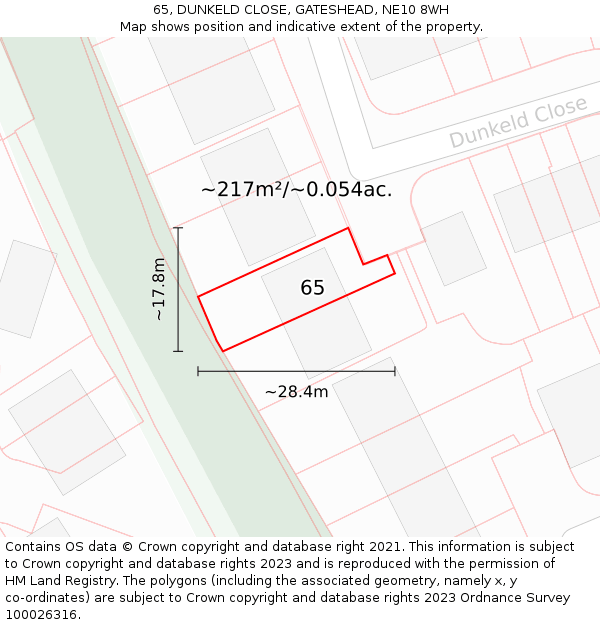 65, DUNKELD CLOSE, GATESHEAD, NE10 8WH: Plot and title map