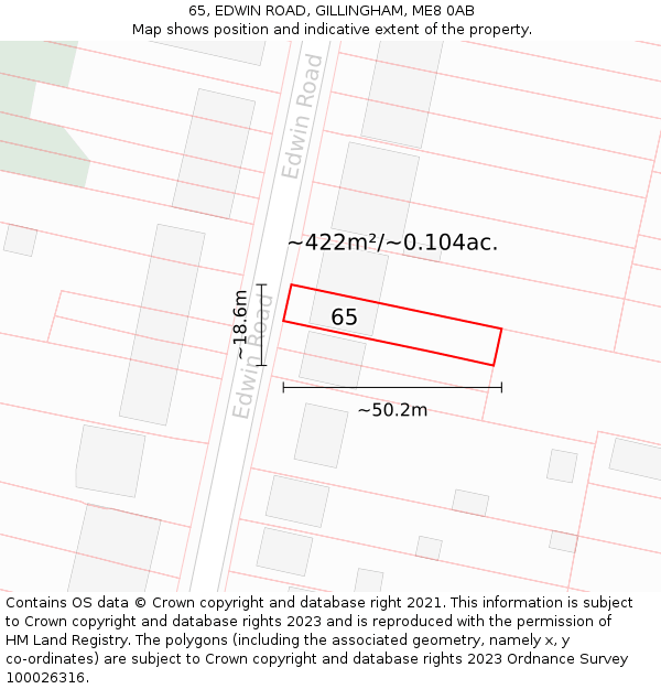 65, EDWIN ROAD, GILLINGHAM, ME8 0AB: Plot and title map