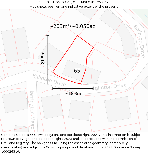 65, EGLINTON DRIVE, CHELMSFORD, CM2 6YL: Plot and title map