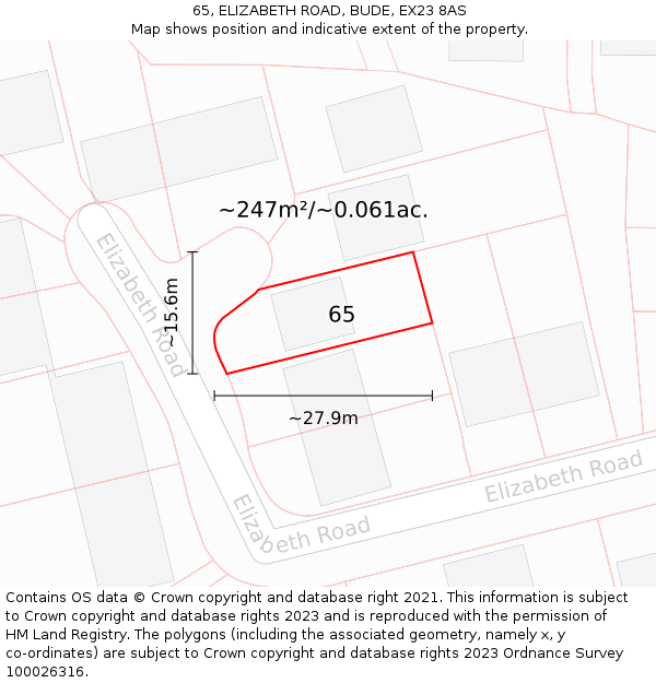 65, ELIZABETH ROAD, BUDE, EX23 8AS: Plot and title map