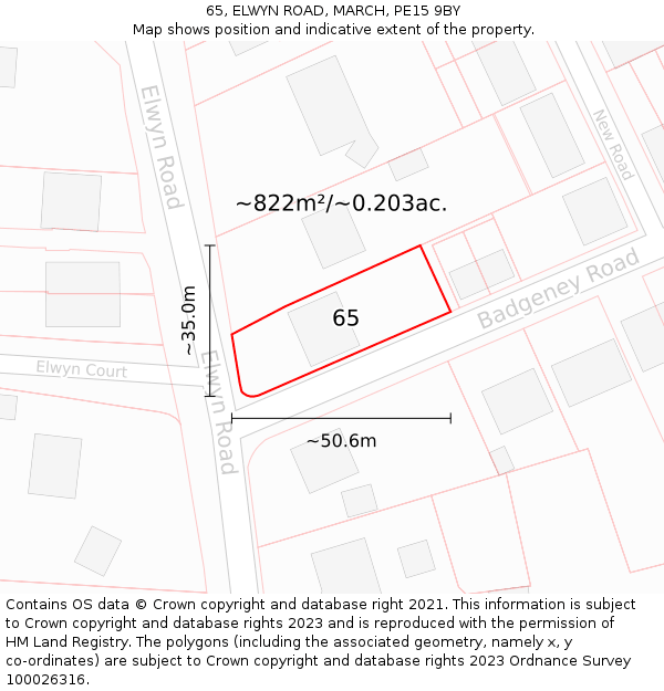 65, ELWYN ROAD, MARCH, PE15 9BY: Plot and title map