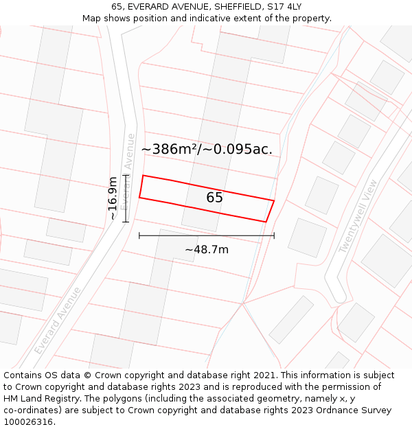 65, EVERARD AVENUE, SHEFFIELD, S17 4LY: Plot and title map