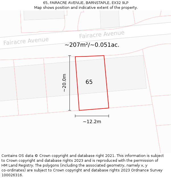 65, FAIRACRE AVENUE, BARNSTAPLE, EX32 9LP: Plot and title map