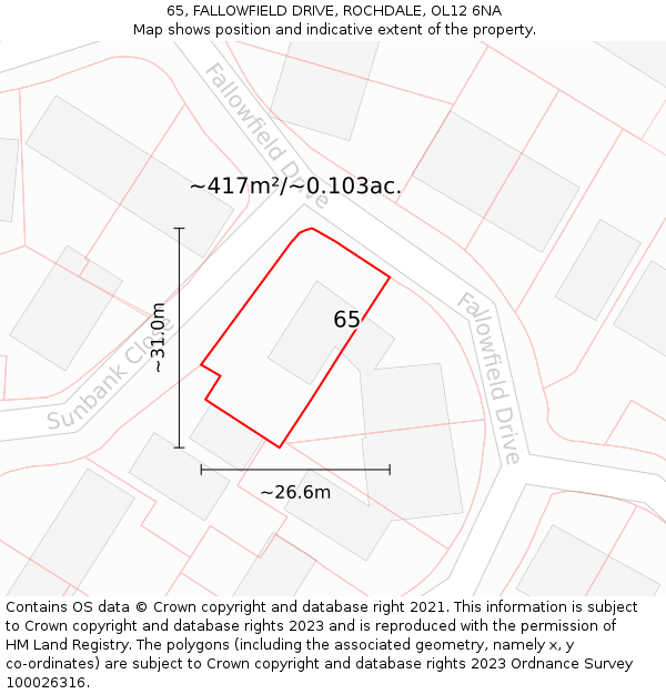 65, FALLOWFIELD DRIVE, ROCHDALE, OL12 6NA: Plot and title map