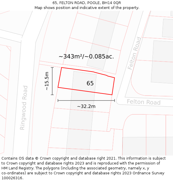 65, FELTON ROAD, POOLE, BH14 0QR: Plot and title map