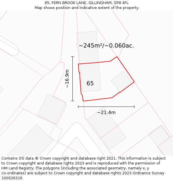 65, FERN BROOK LANE, GILLINGHAM, SP8 4FL: Plot and title map