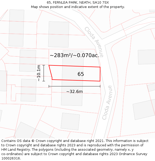 65, FERNLEA PARK, NEATH, SA10 7SX: Plot and title map