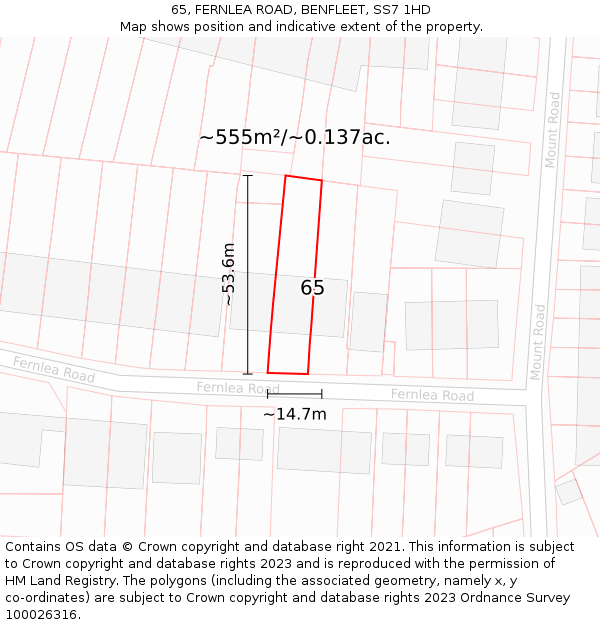 65, FERNLEA ROAD, BENFLEET, SS7 1HD: Plot and title map