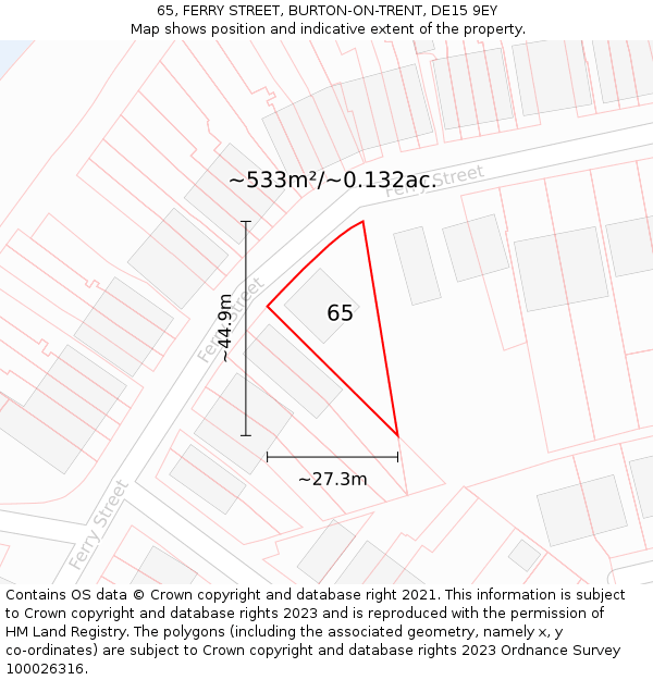 65, FERRY STREET, BURTON-ON-TRENT, DE15 9EY: Plot and title map