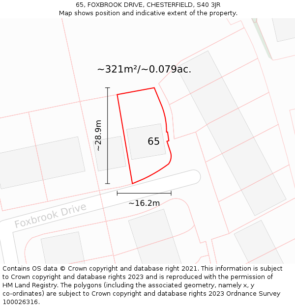 65, FOXBROOK DRIVE, CHESTERFIELD, S40 3JR: Plot and title map