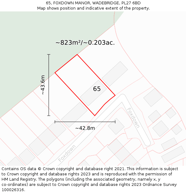 65, FOXDOWN MANOR, WADEBRIDGE, PL27 6BD: Plot and title map