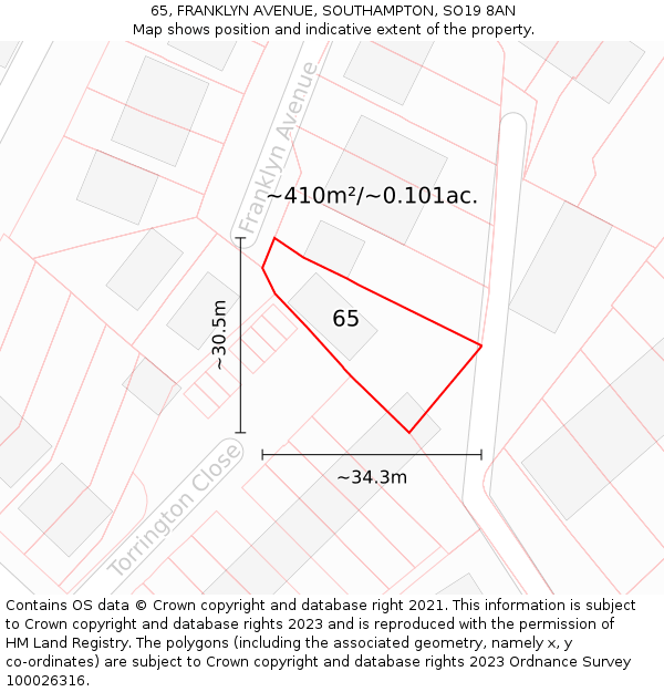 65, FRANKLYN AVENUE, SOUTHAMPTON, SO19 8AN: Plot and title map