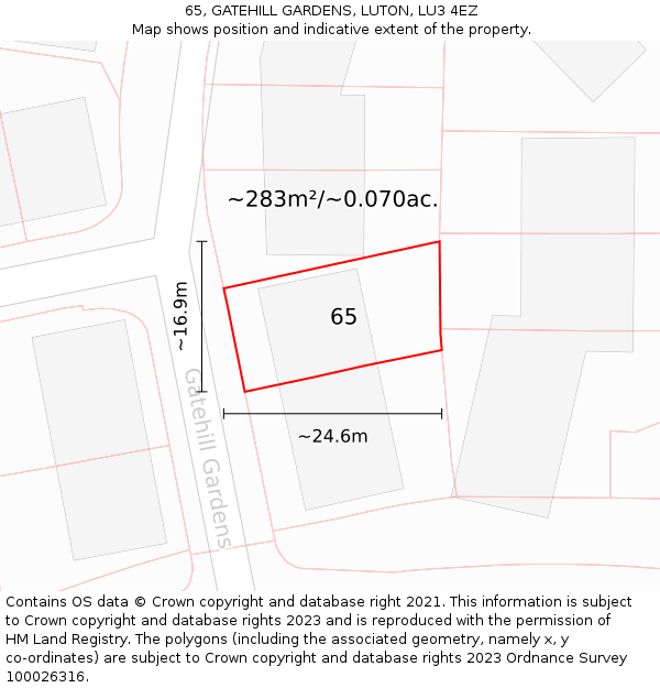 65, GATEHILL GARDENS, LUTON, LU3 4EZ: Plot and title map