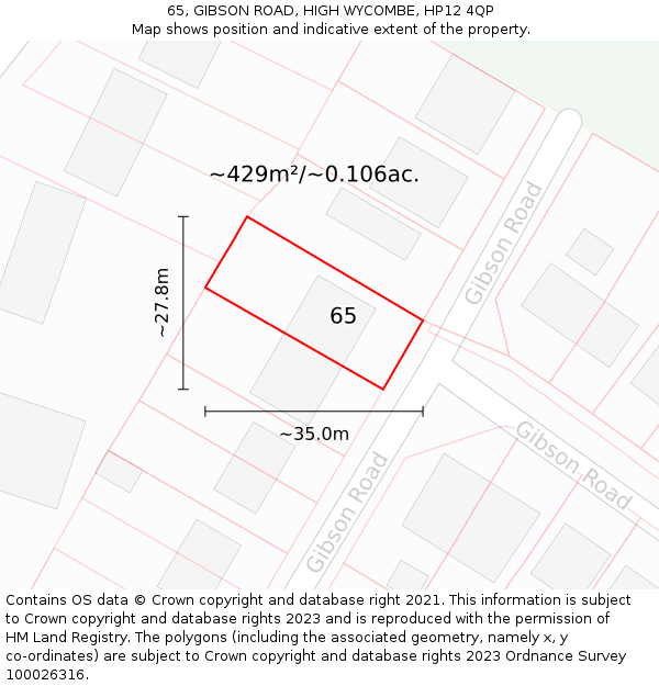 65, GIBSON ROAD, HIGH WYCOMBE, HP12 4QP: Plot and title map